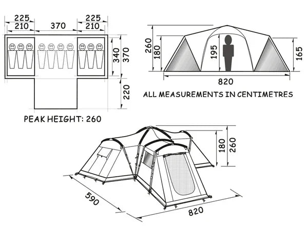 Premium Family Heavy Duty Camping Tents for 10 Men Glamping Tent Camping Outdoor with 3 Bedrooms Waterproof Windproof Tent