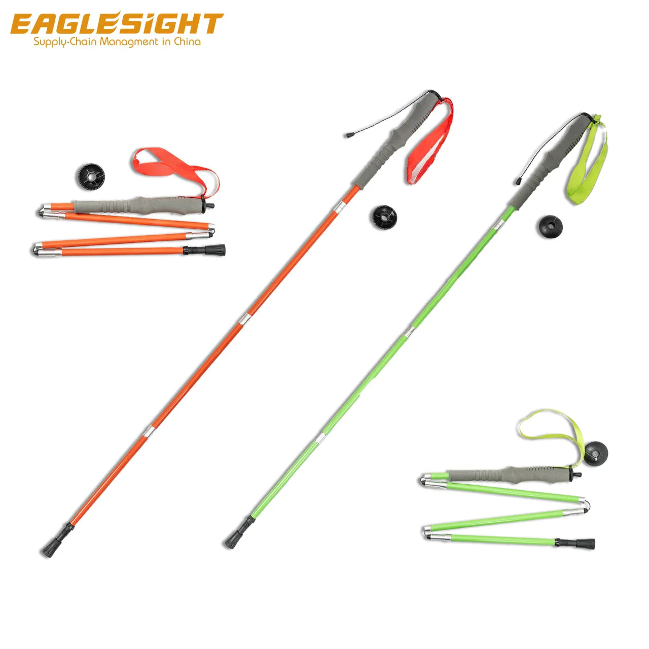 Customized 7075 Aluminum EVA Grip Retractable Hiking Poles with Iron Stick Tip for Outdoor Mountaineering Camping and Hiking