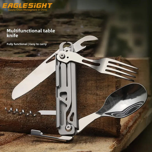 Outdoor Camping Multifunctional Detachable and Foldable Knife Fork Spoon Tableware Set Personalized Camping Gift Tool