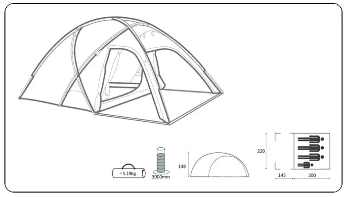 Ultra Light Waterproof Ripstop Nylon Tent for 2 Person Shelter Tent Camping Tent with Crossing Poles