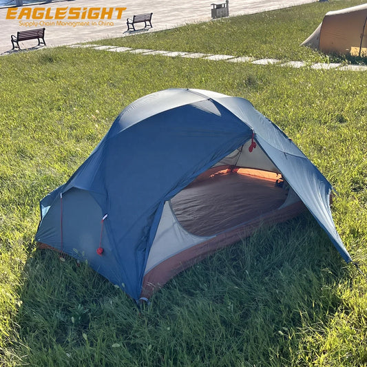 OEM Custom 2 Person Camping Tent Supply Waterproof 20D Nylon with Aluminium Carbon Fibre Pole for Hiking Mountaineering Glamping