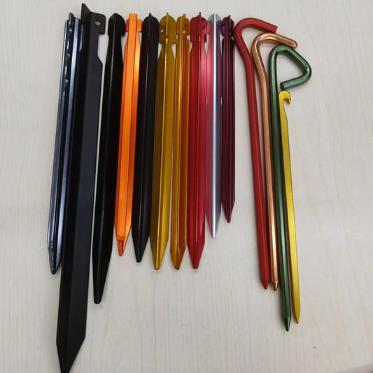 High Thickness Outdoor Aluminum Alloy 3-Edge Tent Nails with Rope Nails Ground Nails Camping Parts for Hiking & Camping